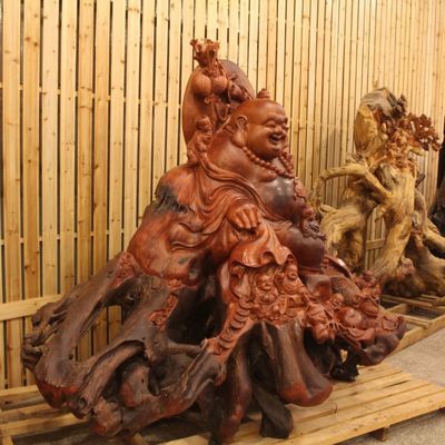 巨型根雕 大型木雕 工艺品礼品 花梨巨型木九子弥勒佛像雕刻摆件